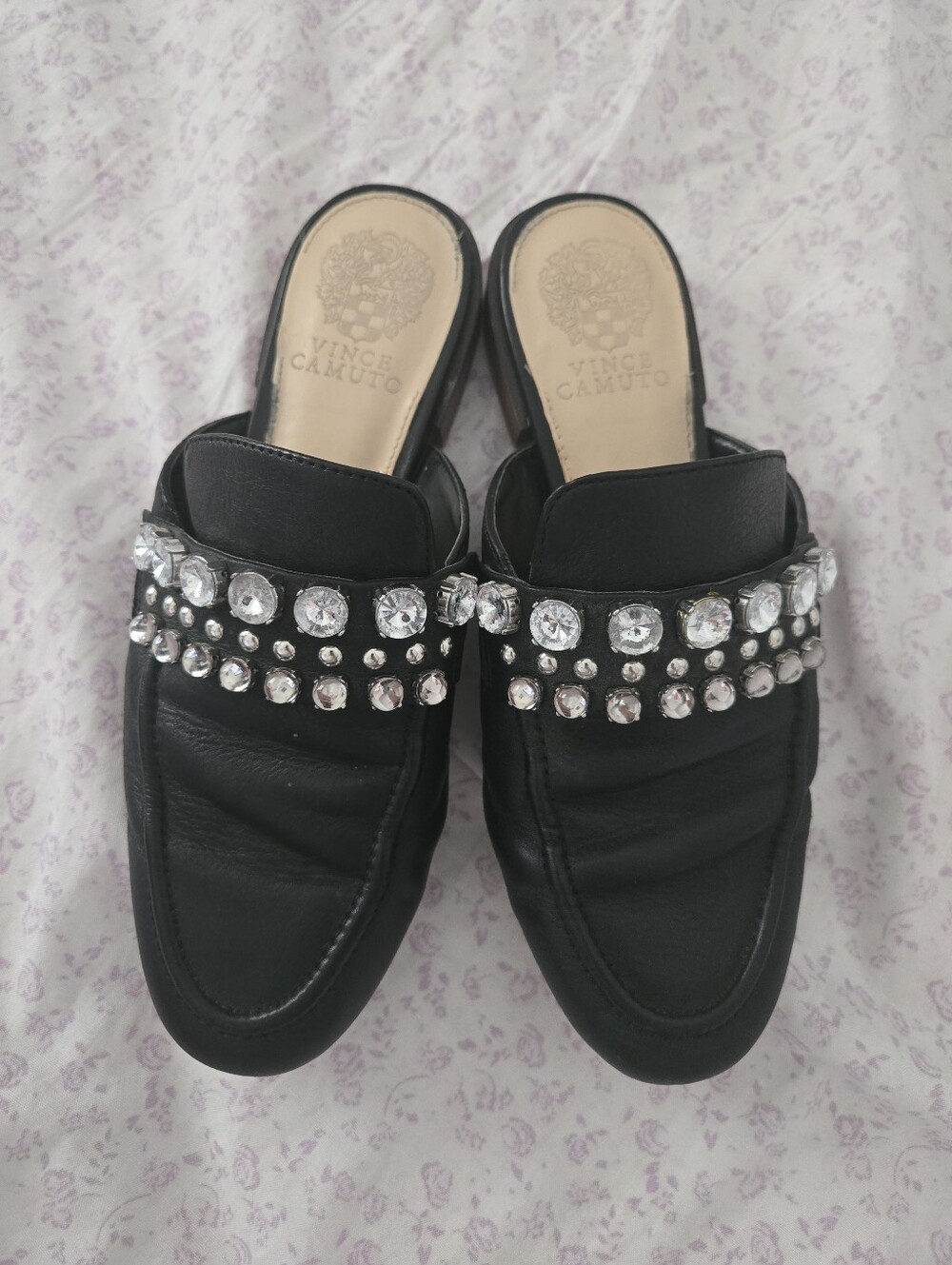 Vince Camuto Black Jeweled Mules